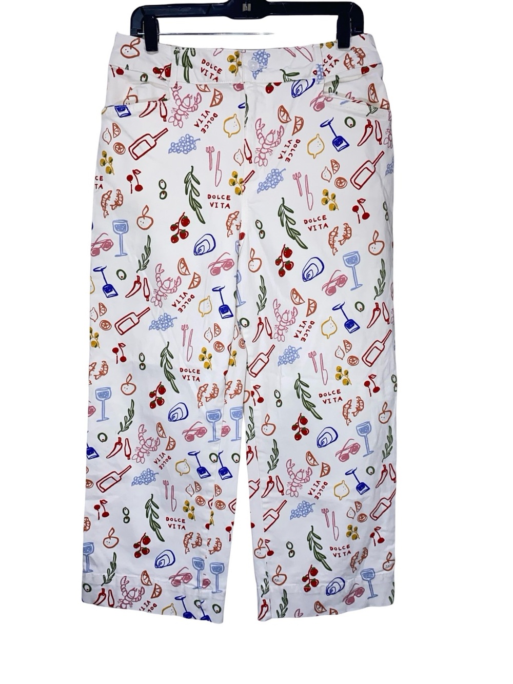 Wide-Leg Crop Pants in White with Multicolor Print - Picture 2 of 9